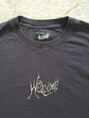 Welcome Skateboards Spine Black T-Shirt Men's Large Embroidered Logo